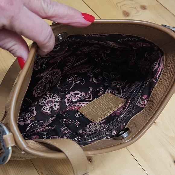 Brighton Pebbled Leather Crocodile Embossed Shoulder Handbag Purse Brown Camel - Picture 16 of 17